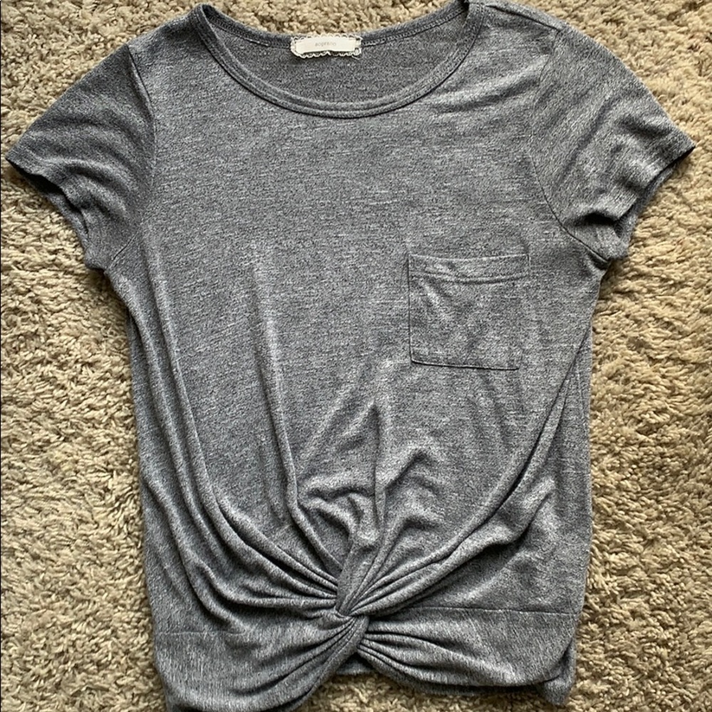 Gray Knot-Front T-Shirt